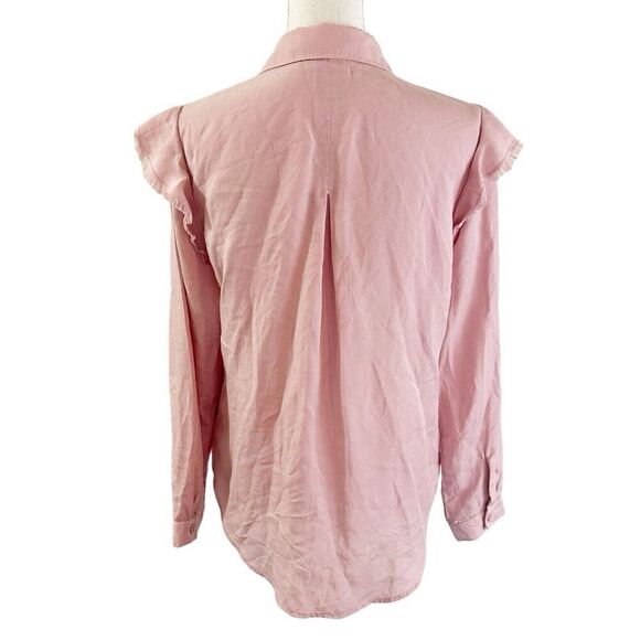 Cloth & Stone Womens Button Down Blouse Size Small Pink Ruffle Shoulder - Picture 3 of 5